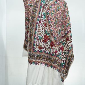 luxury woolen white shawl with full embroidery work
