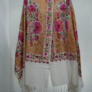luxury pashmina woolen white shawl with multi embroidery work