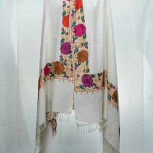 luxury white shawl with handmade embroidery border work with roses
