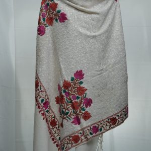 luxury white shawl with with and multi color embroidery handmade work