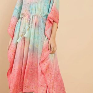 women multicolored geometric printed kaftan kurta